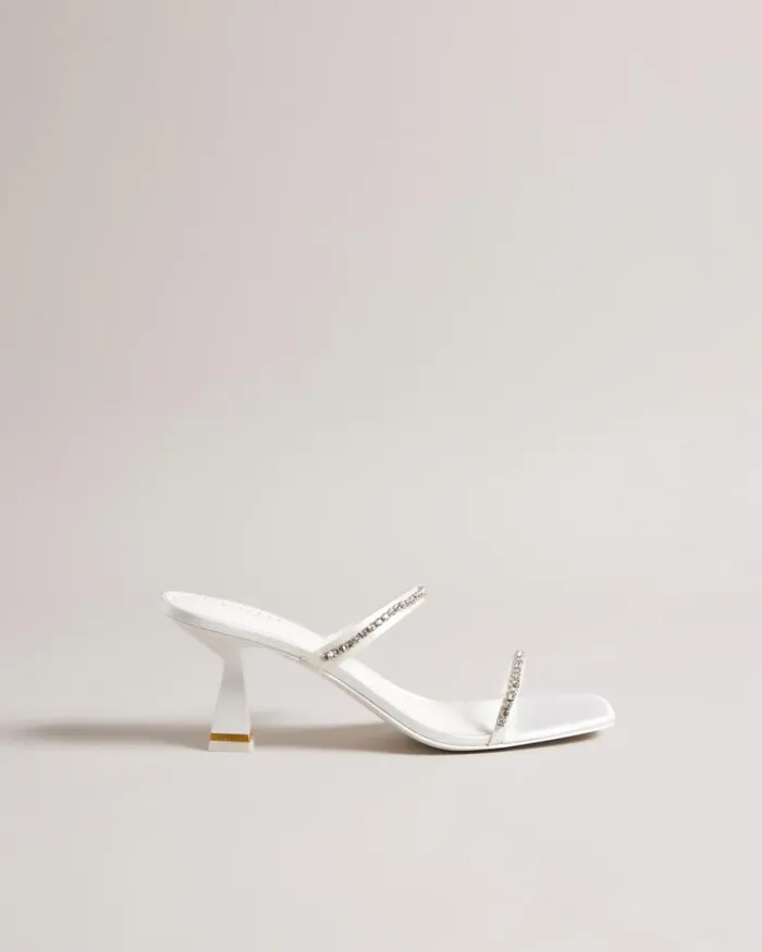 Diamante Satin Kitten Heel Sandals Ivory Women Ted Baker Sandals and Sliders Diamante Satin Kitten Heel Sandals Ivory Women Ted Baker Sandals and Sliders