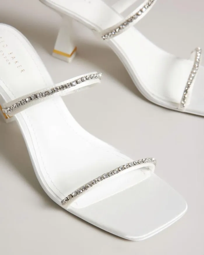 Diamante Satin Kitten Heel Sandals Ivory Women Ted Baker Sandals and Sliders Diamante Satin Kitten Heel Sandals Ivory Women Ted Baker Sandals and Sliders
