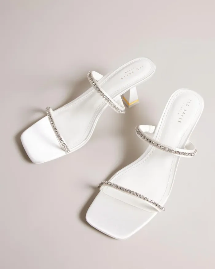 Diamante Satin Kitten Heel Sandals Ivory Women Ted Baker Sandals and Sliders Diamante Satin Kitten Heel Sandals Ivory Women Ted Baker Sandals and Sliders