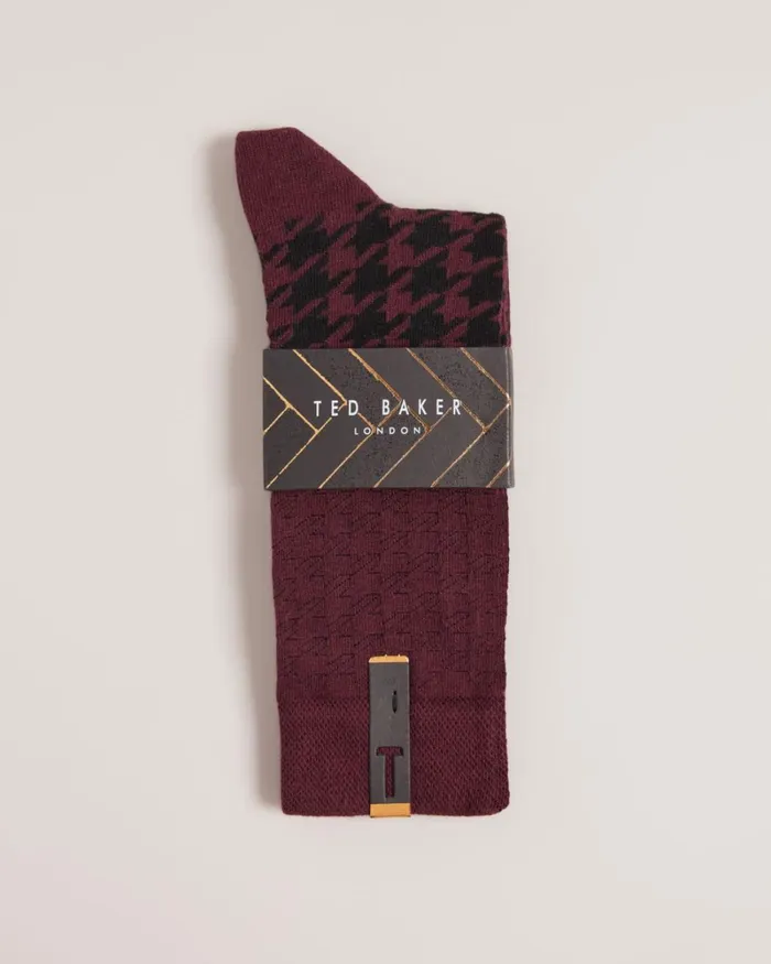Dog Tooth Pattern Socks Dark Red Men Ted Baker Socks