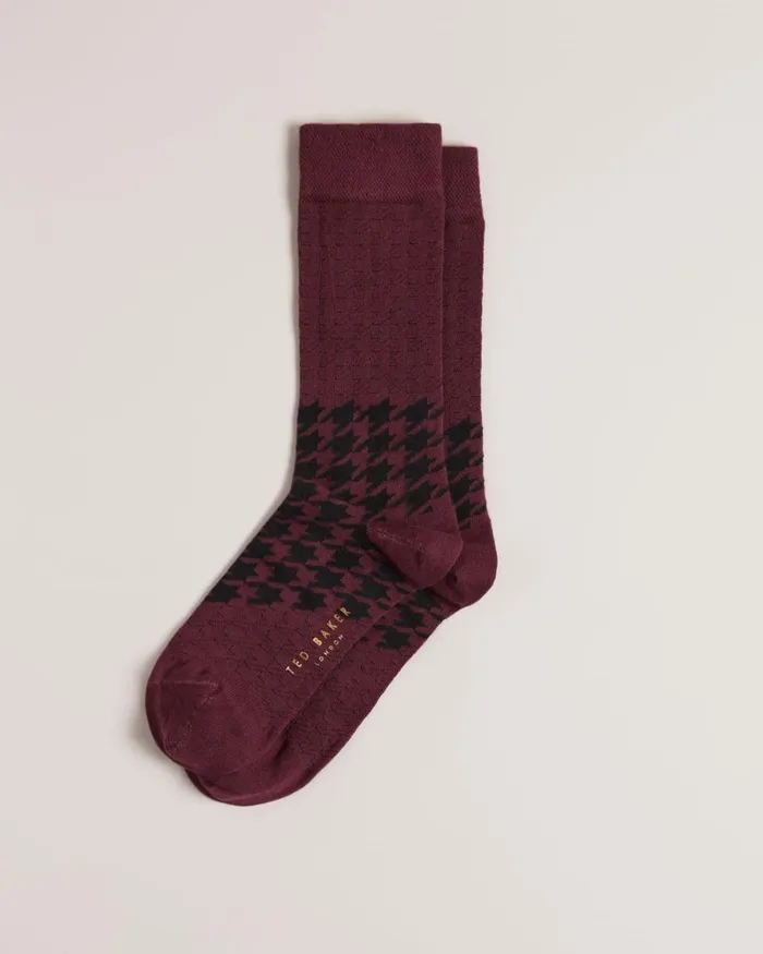 Dog Tooth Pattern Socks Dark Red Men Ted Baker Socks