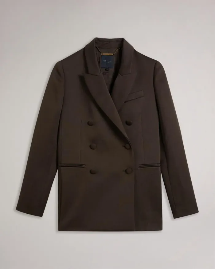Double Breasted Satin Boyfriend Blazer Dark Brown Women Ted Baker Clothing