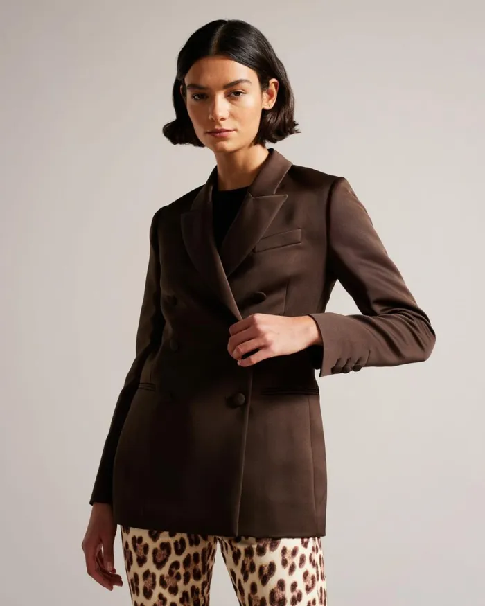 Double Breasted Satin Boyfriend Blazer Dark Brown Women Ted Baker Clothing Double Breasted Satin Boyfriend Blazer Dark Brown Women Ted Baker Clothing