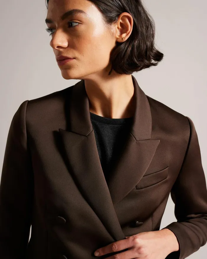 Double Breasted Satin Boyfriend Blazer Dark Brown Women Ted Baker Clothing Double Breasted Satin Boyfriend Blazer Dark Brown Women Ted Baker Clothing
