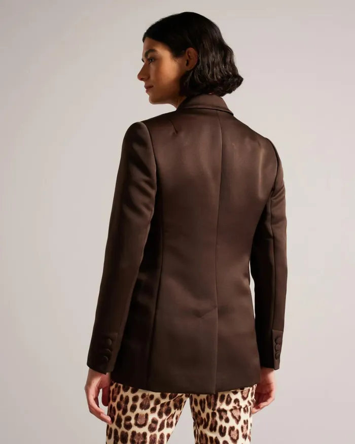 Double Breasted Satin Boyfriend Blazer Dark Brown Women Ted Baker Clothing Double Breasted Satin Boyfriend Blazer Dark Brown Women Ted Baker Clothing