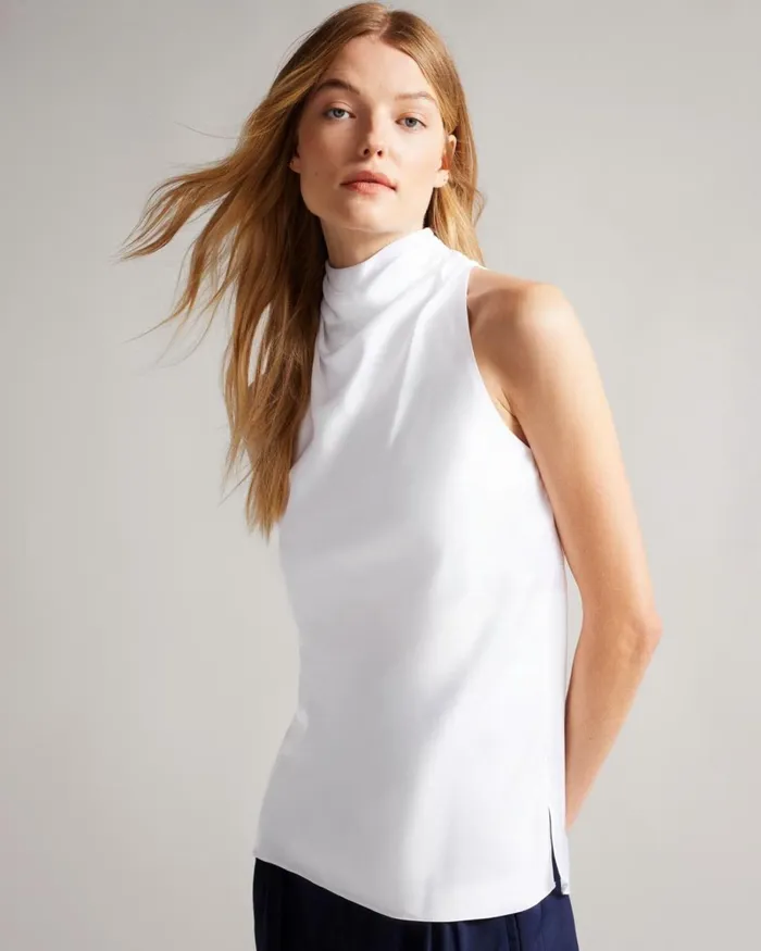 Draped High Neck Bias Cut Top White Women Ted Baker Clothing Draped High Neck Bias Cut Top White Women Ted Baker Clothing