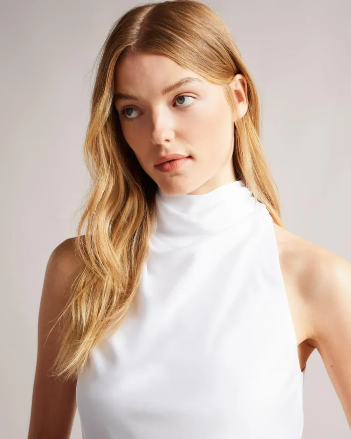 Draped High Neck Bias Cut Top White Women Ted Baker Clothing Draped High Neck Bias Cut Top White Women Ted Baker Clothing
