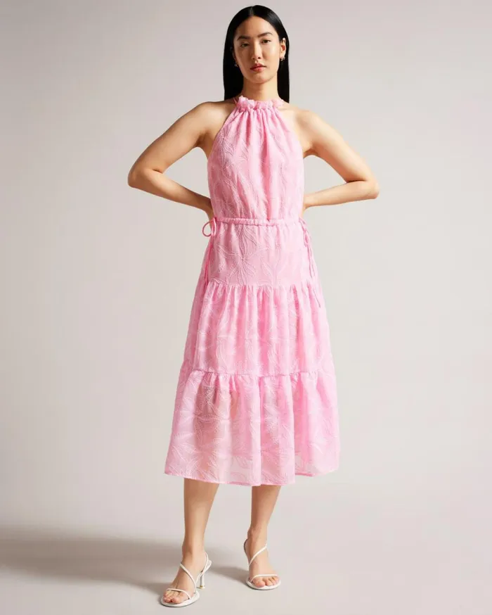 Drawstring Waist Halterneck Dress Lilac Women Ted Baker Clothing Drawstring Waist Halterneck Dress Lilac Women Ted Baker Clothing