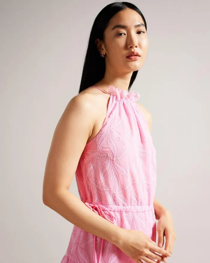 Drawstring Waist Halterneck Dress Lilac Women Ted Baker Clothing Drawstring Waist Halterneck Dress Lilac Women Ted Baker Clothing