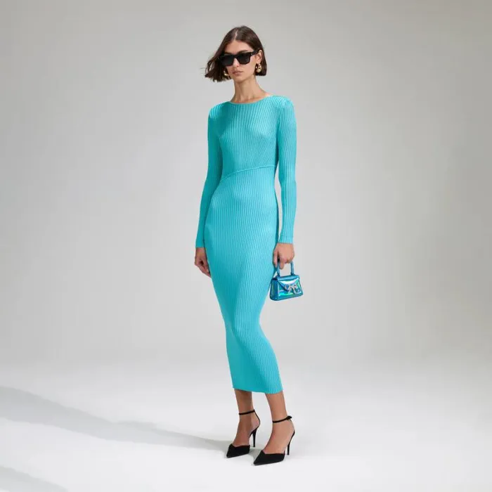 Dresses Woman SelfPortrait Aqua Viscose Knitted Midi Dress Dresses Woman SelfPortrait Aqua Viscose Knitted Midi Dress