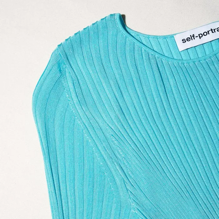 Dresses Woman SelfPortrait Aqua Viscose Knitted Midi Dress Dresses Woman SelfPortrait Aqua Viscose Knitted Midi Dress