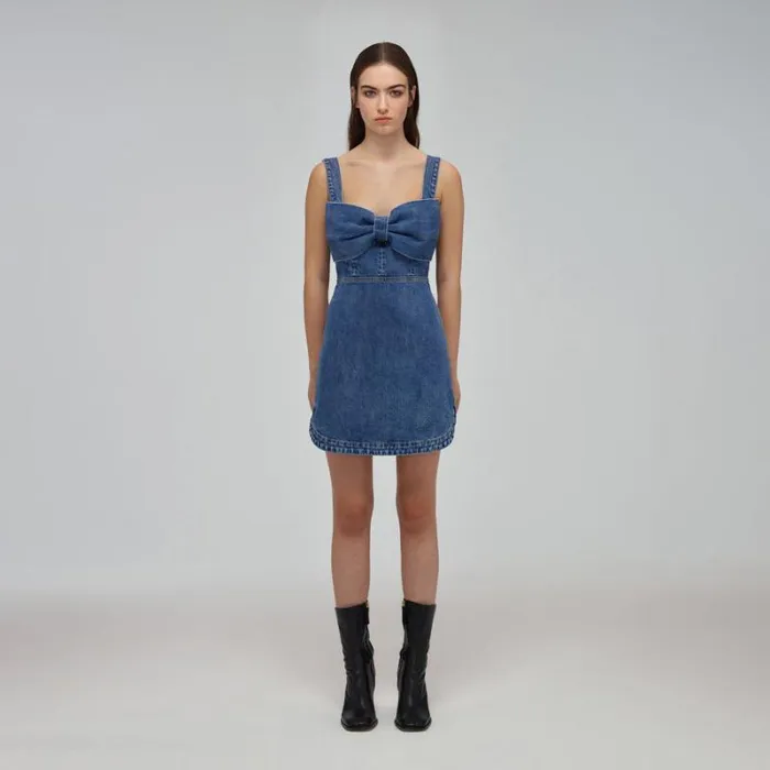 Dresses Woman SelfPortrait Bandeau Denim Mini Dress With Scalloped Edge Dresses Woman SelfPortrait Bandeau Denim Mini Dress With Scalloped Edge