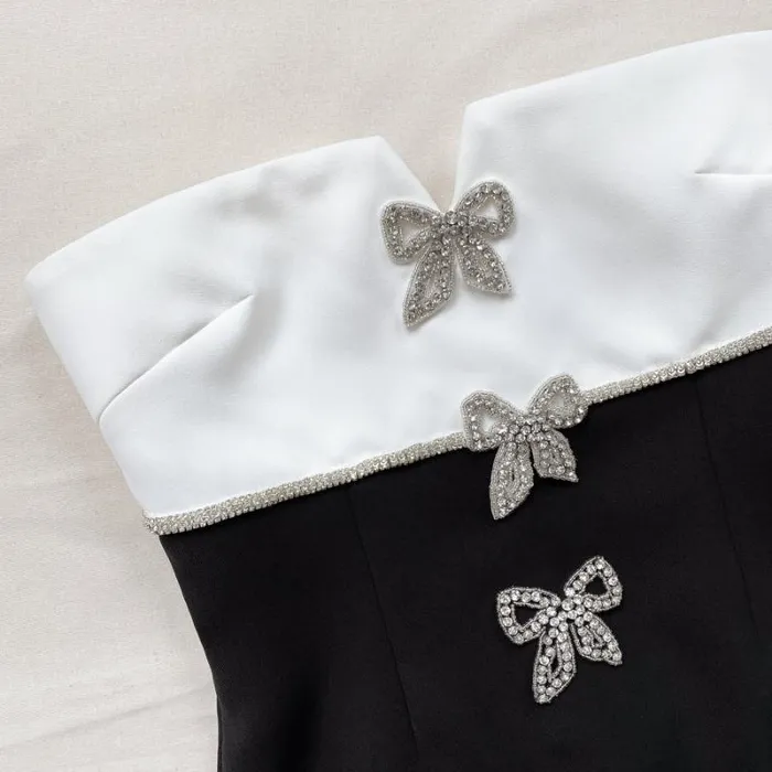 Dresses Woman SelfPortrait Black And White Crepe Bow Mini Dress Dresses Woman SelfPortrait Black And White Crepe Bow Mini Dress