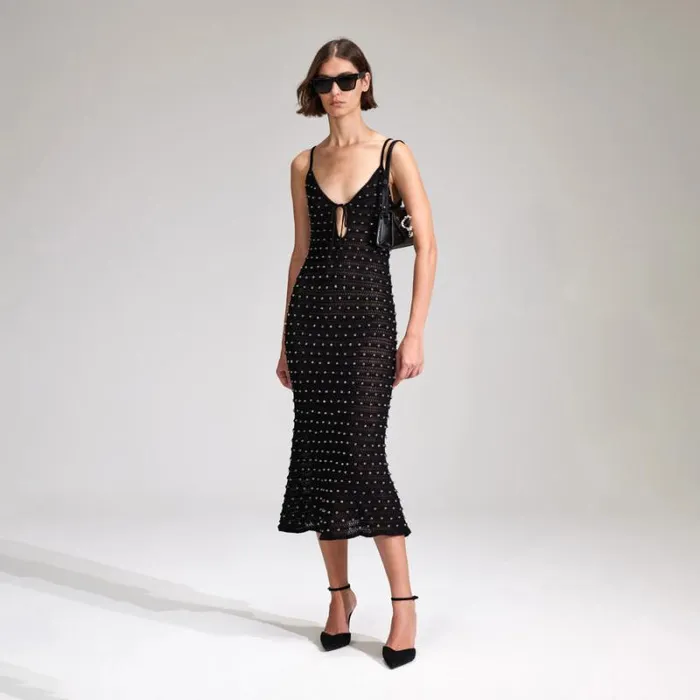 Dresses Woman SelfPortrait Black Beaded Strappy Knit Midi Dress