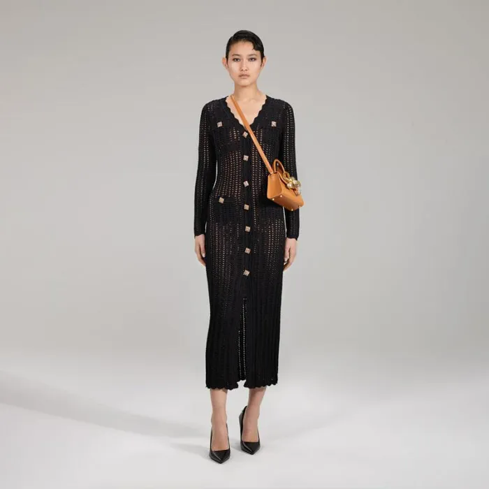 Dresses Woman SelfPortrait Black Beaded Strappy Knit Midi Dress Dresses Woman SelfPortrait Black Beaded Strappy Knit Midi Dress