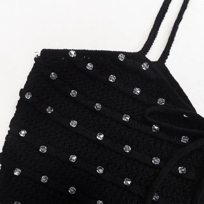 Dresses Woman SelfPortrait Black Beaded Strappy Knit Midi Dress Dresses Woman SelfPortrait Black Beaded Strappy Knit Midi Dress
