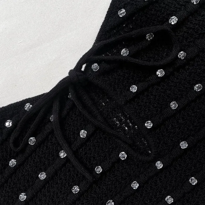 Dresses Woman SelfPortrait Black Beaded Strappy Knit Midi Dress Dresses Woman SelfPortrait Black Beaded Strappy Knit Midi Dress