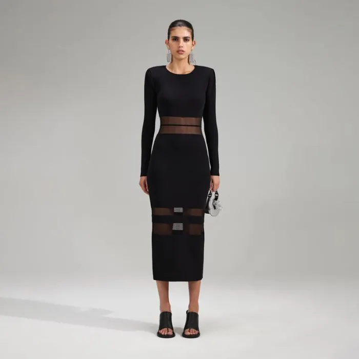 Dresses Woman SelfPortrait Black Beaded Strappy Knit Midi Dress Dresses Woman SelfPortrait Black Beaded Strappy Knit Midi Dress
