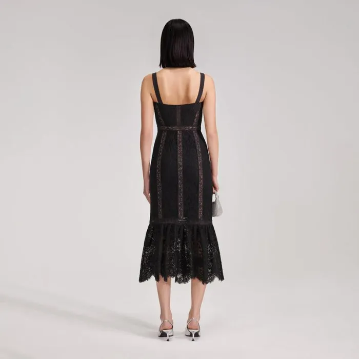 Dresses Woman SelfPortrait Black Cord Lace Insert Midi Dress Dresses Woman SelfPortrait Black Cord Lace Insert Midi Dress