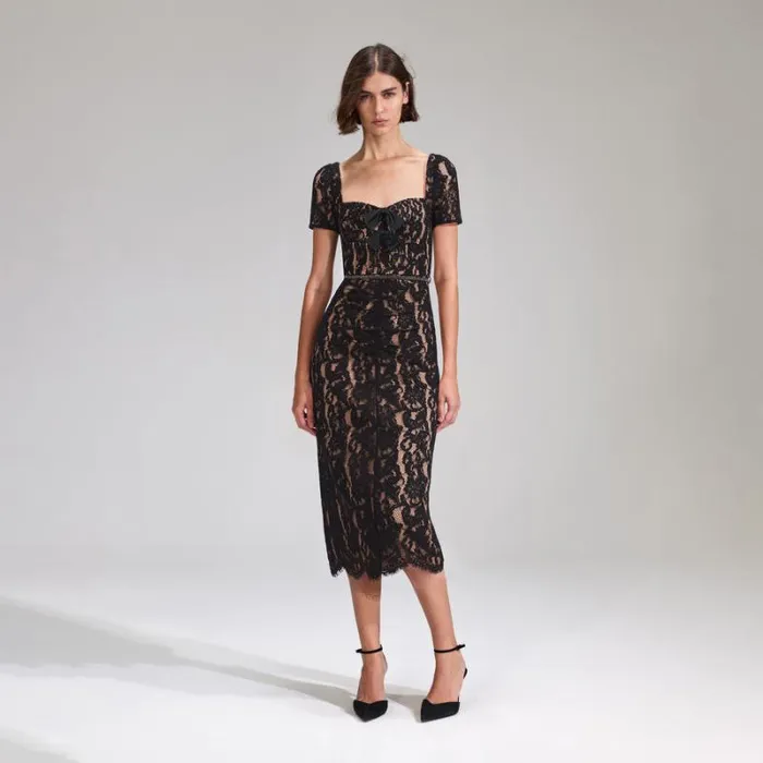 Dresses Woman SelfPortrait Black Cord Lace Midi Dress