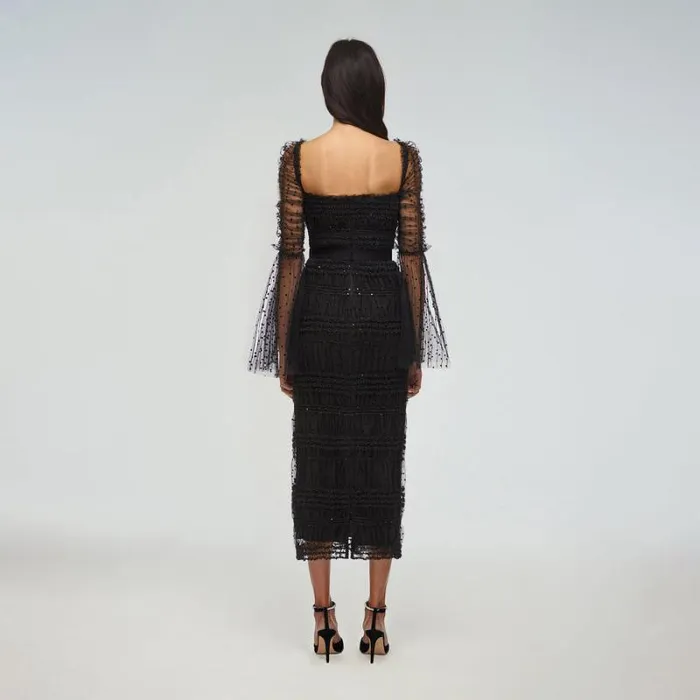 Dresses Woman SelfPortrait Black Cord Lace Midi Dress Dresses Woman SelfPortrait Black Cord Lace Midi Dress