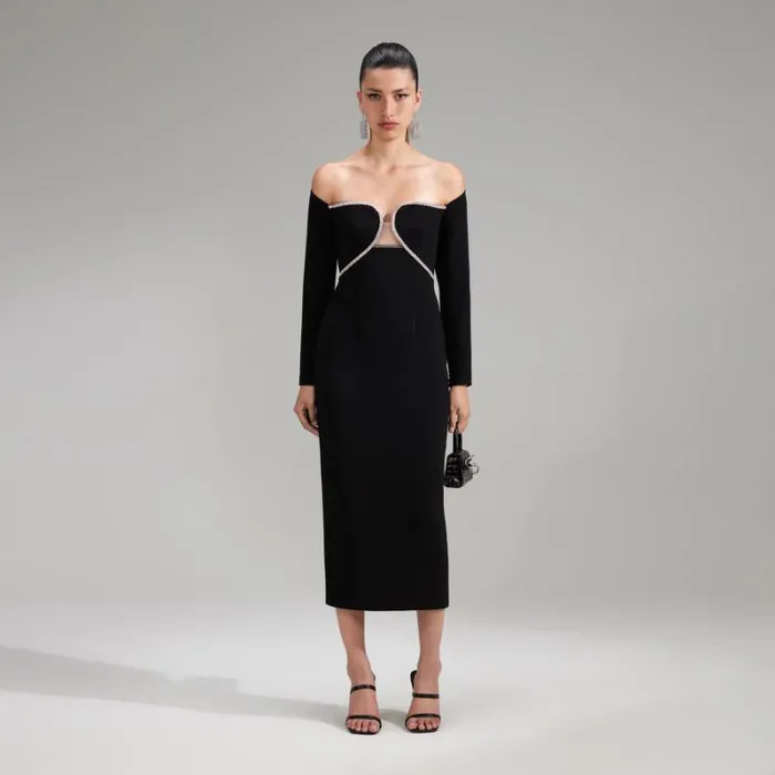 Dresses Woman SelfPortrait Black Cord Lace Midi Dress Dresses Woman SelfPortrait Black Cord Lace Midi Dress