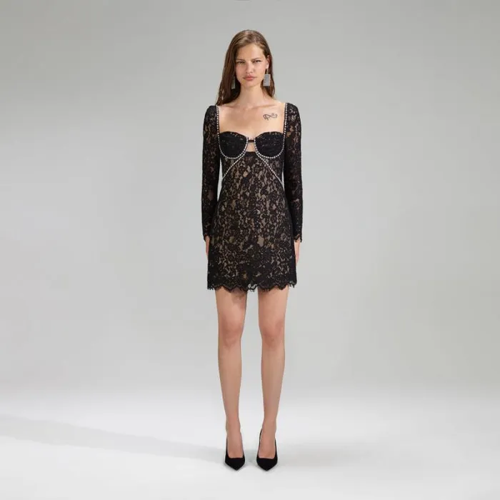 Dresses Woman SelfPortrait Black Cord Lace Midi Dress Dresses Woman SelfPortrait Black Cord Lace Midi Dress
