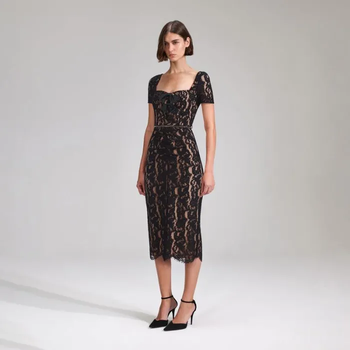 Dresses Woman SelfPortrait Black Cord Lace Midi Dress Dresses Woman SelfPortrait Black Cord Lace Midi Dress