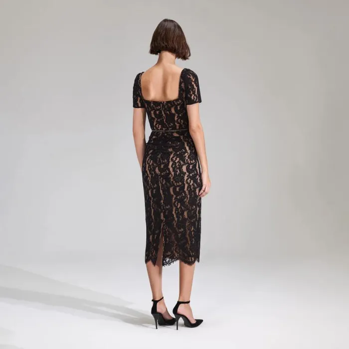 Dresses Woman SelfPortrait Black Cord Lace Midi Dress Dresses Woman SelfPortrait Black Cord Lace Midi Dress
