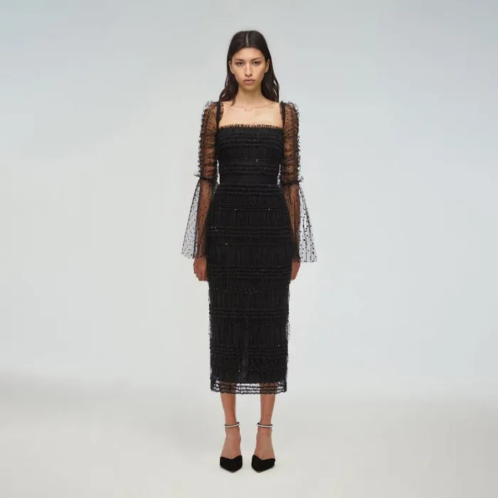 Dresses Woman SelfPortrait Black Cord Lace Midi Dress Dresses Woman SelfPortrait Black Cord Lace Midi Dress