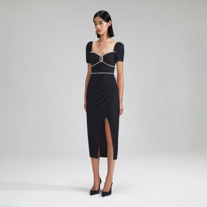 Dresses Woman SelfPortrait Black Crepe Diamante Midi Dress Dresses Woman SelfPortrait Black Crepe Diamante Midi Dress