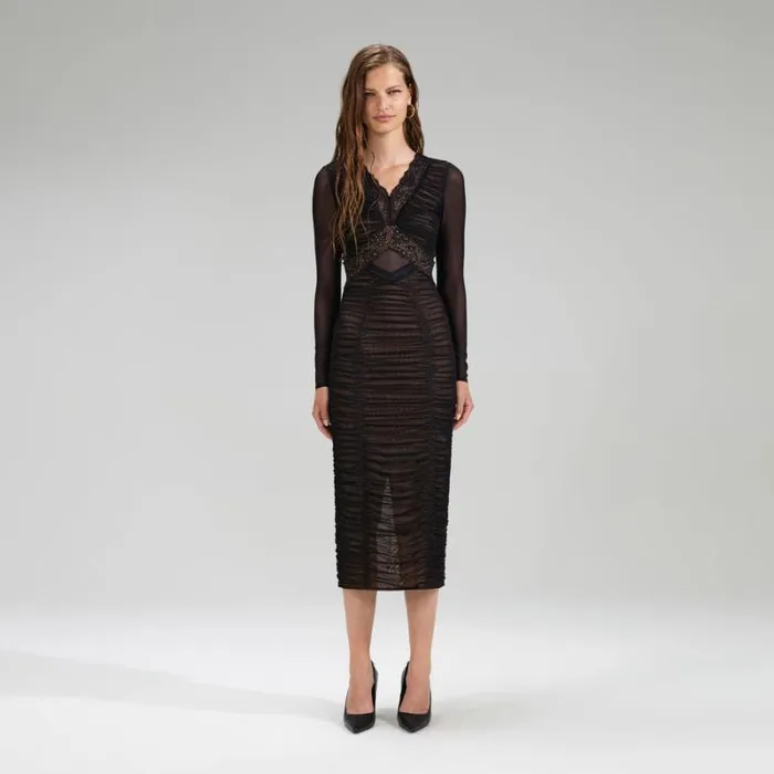 Dresses Woman SelfPortrait Black Crepe Midi Dress With Chain Straps Dresses Woman SelfPortrait Black Crepe Midi Dress With Chain Straps