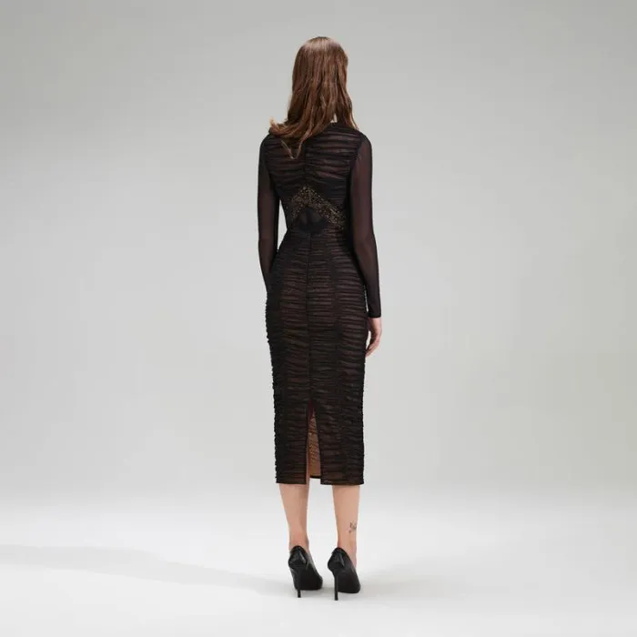 Dresses Woman SelfPortrait Black Crepe Midi Dress With Chain Straps Dresses Woman SelfPortrait Black Crepe Midi Dress With Chain Straps