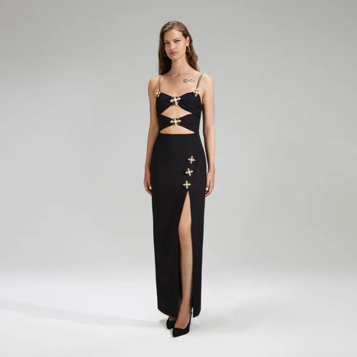 Dresses Woman SelfPortrait Black Crepe Midi Dress With Chain Straps Dresses Woman SelfPortrait Black Crepe Midi Dress With Chain Straps