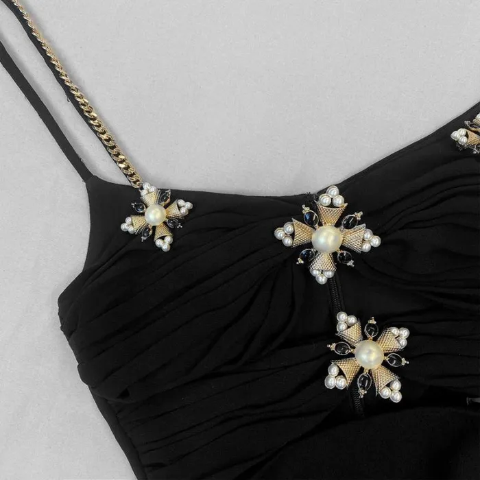 Dresses Woman SelfPortrait Black Crepe Midi Dress With Chain Straps Dresses Woman SelfPortrait Black Crepe Midi Dress With Chain Straps
