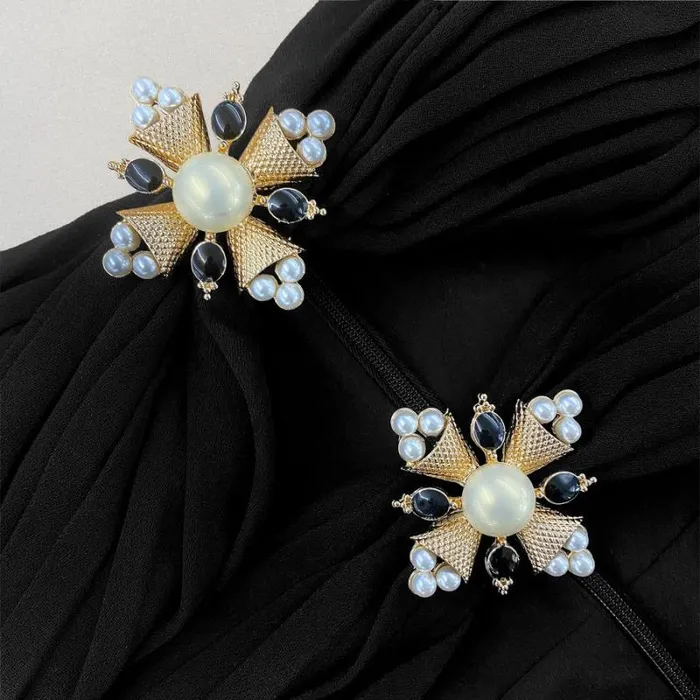 Dresses Woman SelfPortrait Black Crepe Midi Dress With Chain Straps Dresses Woman SelfPortrait Black Crepe Midi Dress With Chain Straps