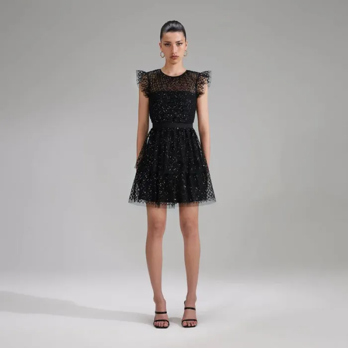 Dresses Woman SelfPortrait Black Crepe Puff Sleeve Mini Dress Dresses Woman SelfPortrait Black Crepe Puff Sleeve Mini Dress