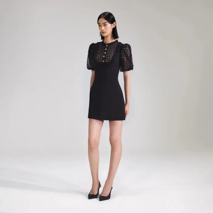 Dresses Woman SelfPortrait Black Crepe Puff Sleeve Mini Dress Dresses Woman SelfPortrait Black Crepe Puff Sleeve Mini Dress