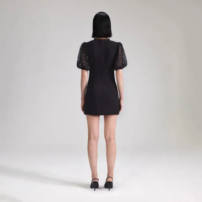 Dresses Woman SelfPortrait Black Crepe Puff Sleeve Mini Dress Dresses Woman SelfPortrait Black Crepe Puff Sleeve Mini Dress