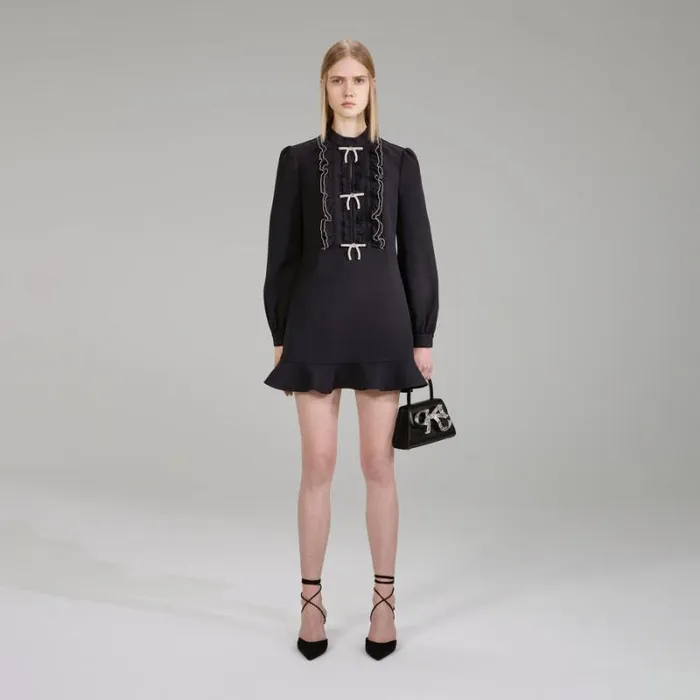 Dresses Woman SelfPortrait Black Crepe Puff Sleeve Mini Dress Dresses Woman SelfPortrait Black Crepe Puff Sleeve Mini Dress