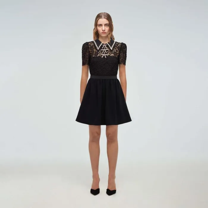 Dresses Woman SelfPortrait Black Crepe Ruffled Bib Mini Dress Dresses Woman SelfPortrait Black Crepe Ruffled Bib Mini Dress