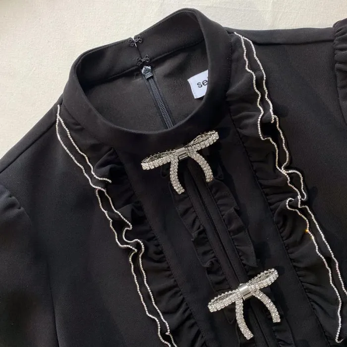 Dresses Woman SelfPortrait Black Crepe Ruffled Bib Mini Dress Dresses Woman SelfPortrait Black Crepe Ruffled Bib Mini Dress