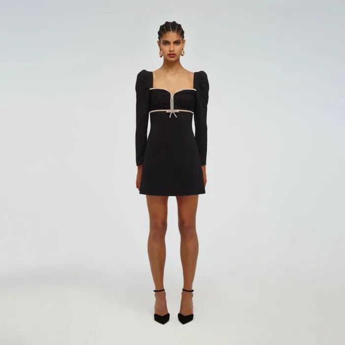 Dresses Woman SelfPortrait Black Crepe Ruffled Bib Mini Dress Dresses Woman SelfPortrait Black Crepe Ruffled Bib Mini Dress