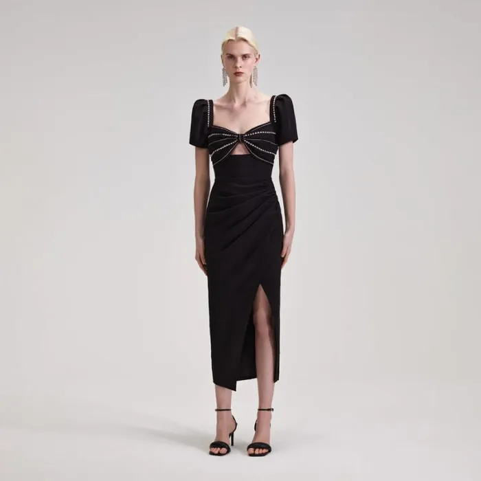 Dresses Woman SelfPortrait Black Diamante Bust Midi Dress
