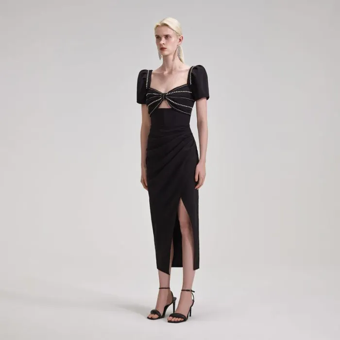 Dresses Woman SelfPortrait Black Diamante Bust Midi Dress Dresses Woman SelfPortrait Black Diamante Bust Midi Dress