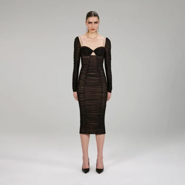 Dresses Woman SelfPortrait Black Fine Lace Maxi Dress Dresses Woman SelfPortrait Black Fine Lace Maxi Dress