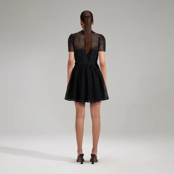 Dresses Woman SelfPortrait Black Grid Lace Midi Dress Dresses Woman SelfPortrait Black Grid Lace Midi Dress