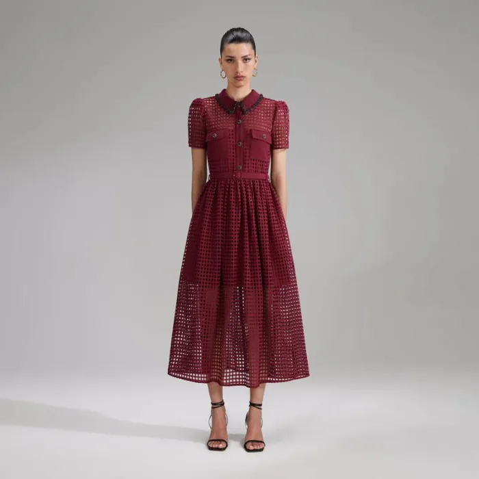 Dresses Woman SelfPortrait Black Grid Lace Midi Dress Dresses Woman SelfPortrait Black Grid Lace Midi Dress