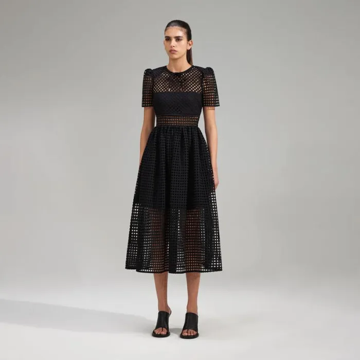 Dresses Woman SelfPortrait Black Grid Lace Midi Dress Dresses Woman SelfPortrait Black Grid Lace Midi Dress