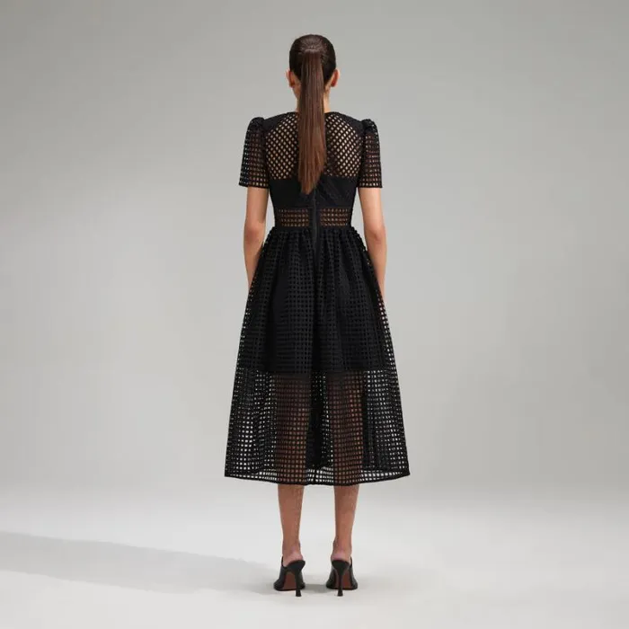 Dresses Woman SelfPortrait Black Grid Lace Midi Dress Dresses Woman SelfPortrait Black Grid Lace Midi Dress
